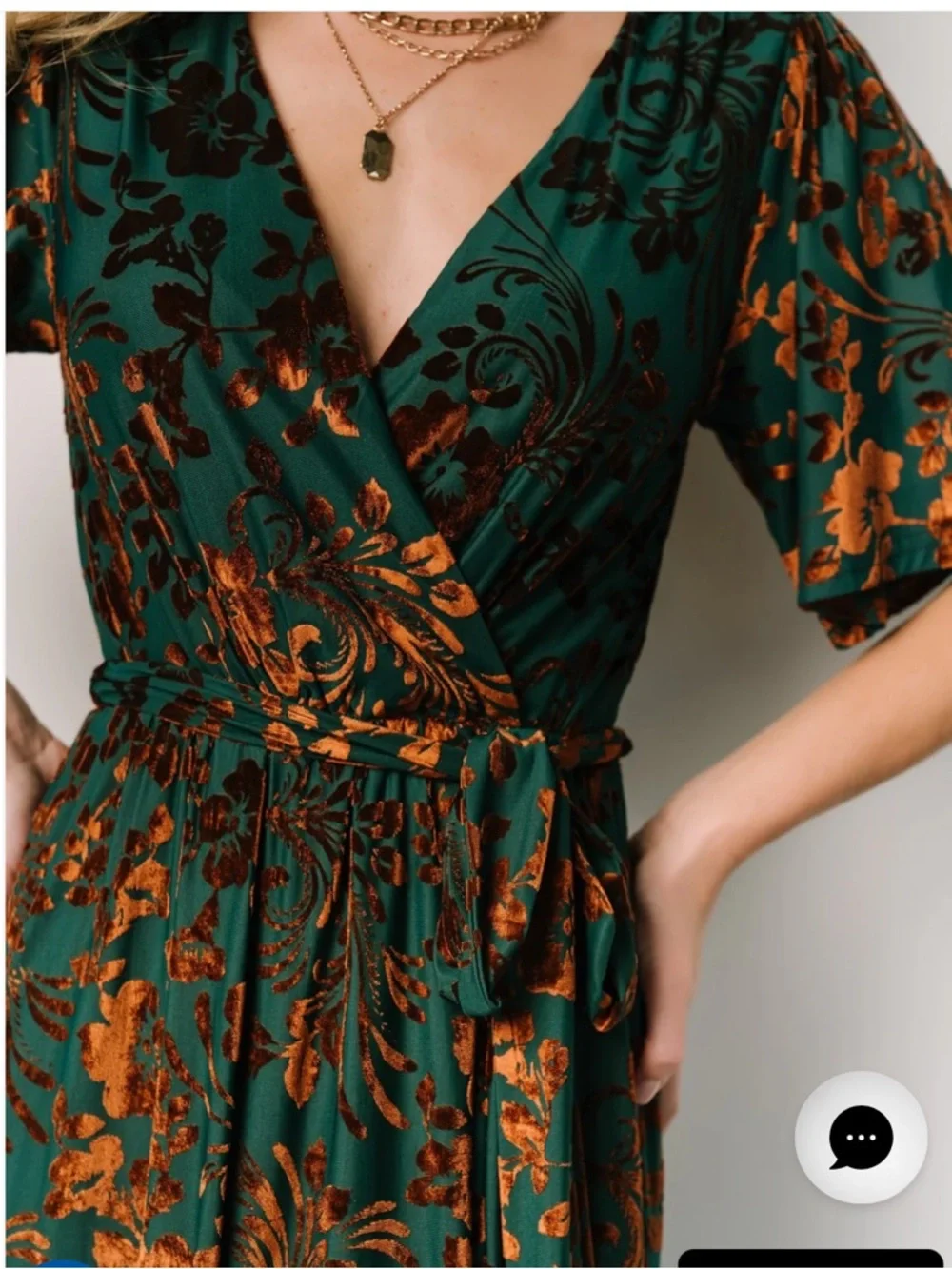 NWT - Baltic Born Green and Rust Floral Wrap Maxi Dress - Picture 3 of 12